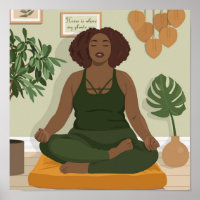 Beautiful black curvy woman meditating