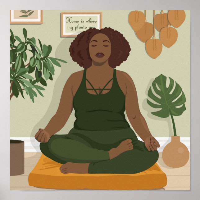 Beautiful black curvy woman meditating poster (Front)