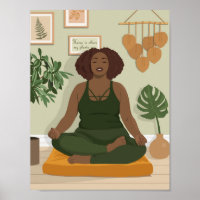 Beautiful black curvy woman meditating