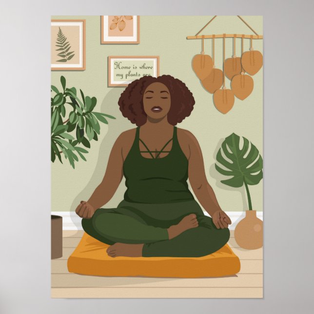 Beautiful black curvy woman meditating poster (Front)