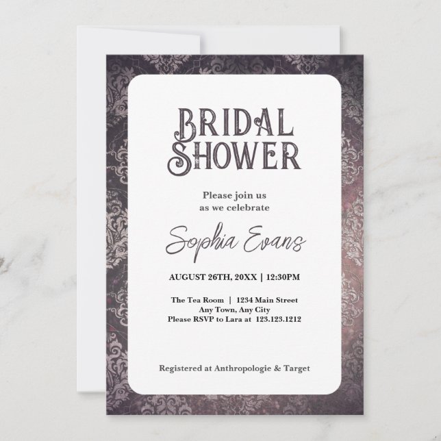 Beautiful Black Damask White Bridal Shower Invitation (Front)