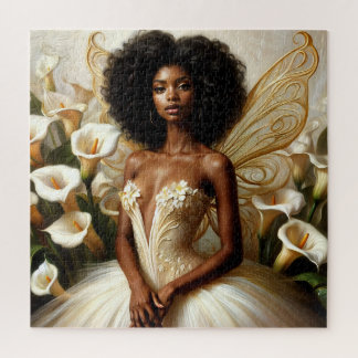 Beautiful Black Fairy Among Calla Lillies Jigsaw Puzzle