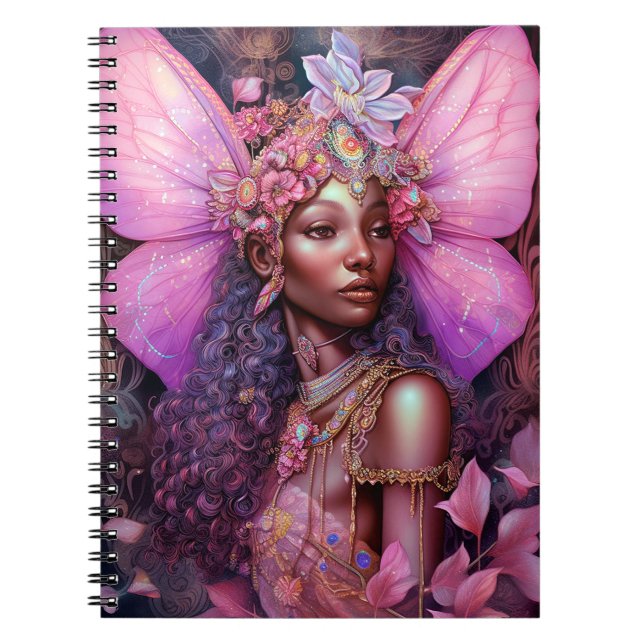 Beautiful Black Fairy Girl Fantasy Art Notebook (Front)