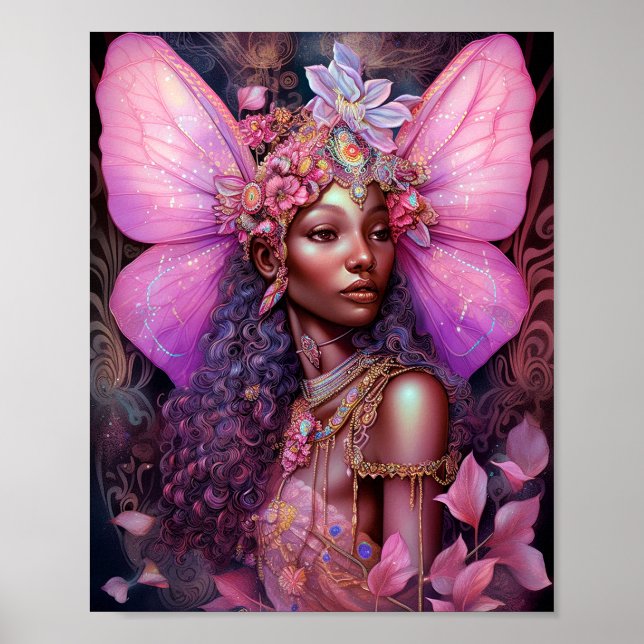 Beautiful Black Fairy Girl Fantasy Art Poster (Front)
