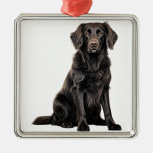 BEAUTIFUL BLACK FLAT COATED RETRIEVER DOG METAL TREE DECORATION