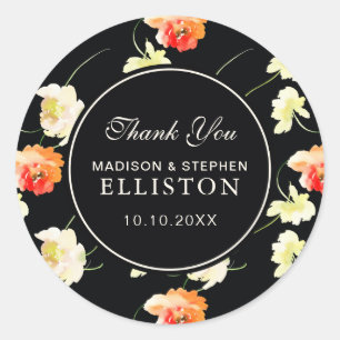 Beautiful Black Floral   Thank You Classic Round Sticker