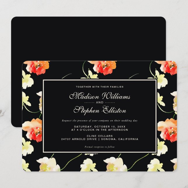 Beautiful Black Floral - Wedding Invitation (Front/Back)