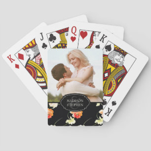 Beautiful Black Floral - Wedding Photo Playing Cards