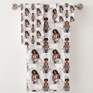 Beautiful Black Girl Angels Pattern Design  Bath Towel Set