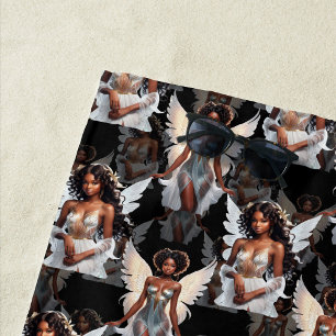 Beautiful Black Girl Angels Pattern Design -Dark Beach Towel