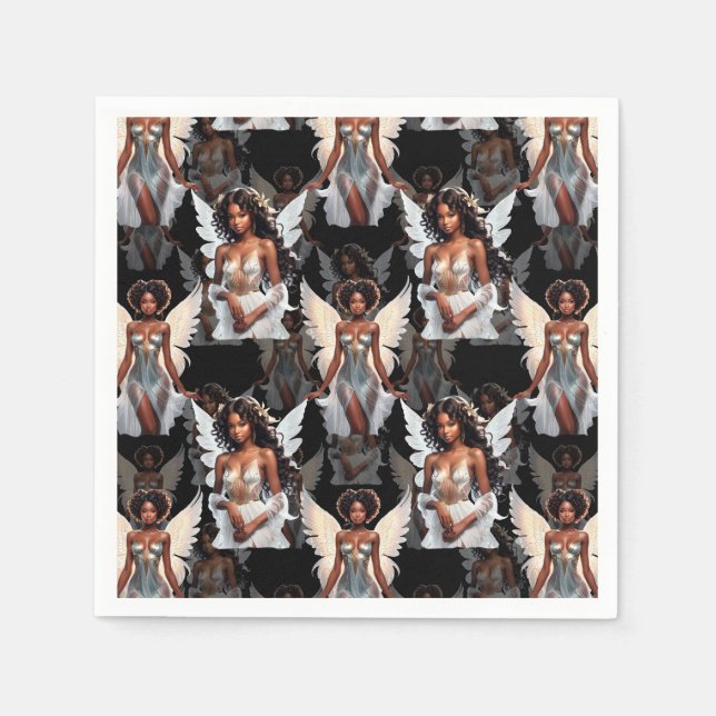 Beautiful Black Girl Angels Pattern Design -Dark Napkin (Front)