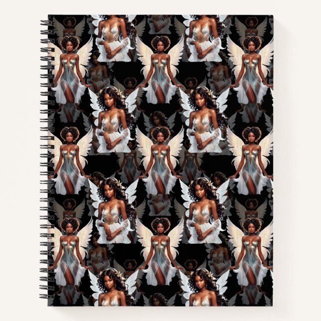 Beautiful Black Girl Angels Pattern Design -Dark Notebook (Front)