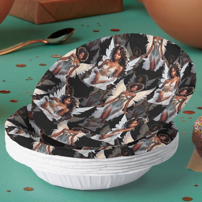 Beautiful Black Girl Angels Pattern Design -Dark Paper Plate (Creator Uploaded)