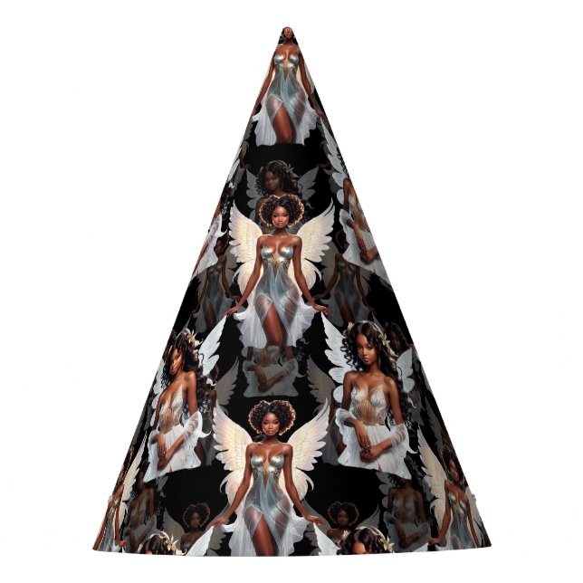 Beautiful Black Girl Angels Pattern Design -Dark Party Hat (Front)