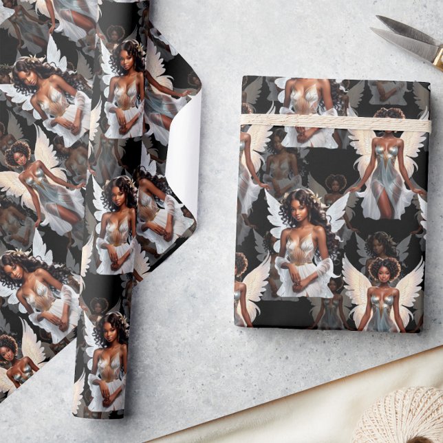 Beautiful Black Girl Angels Pattern Design -Dark Wrapping Paper (Creator Uploaded)