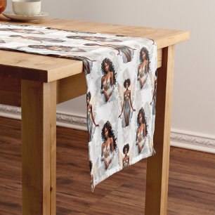 Beautiful Black Girl Angels Pattern Design  Short Table Runner