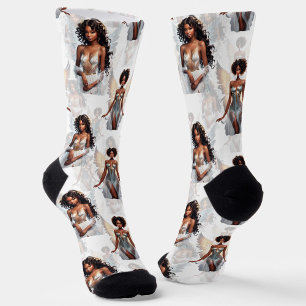 Beautiful Black Girl Angels Pattern Design  Socks