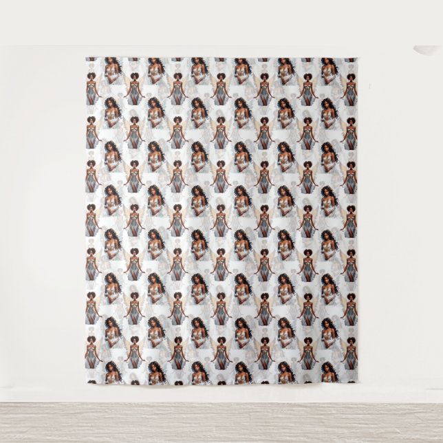 Beautiful Black Girl Angels Pattern Design  Tapestry (Front)