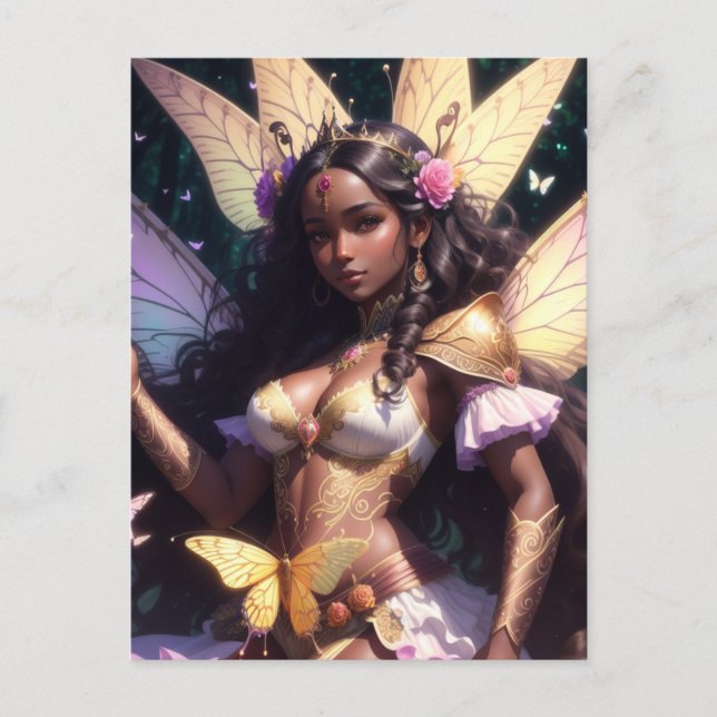 Beautiful Black Girl Fairy Queen With Dark Skin Postcard (Front)