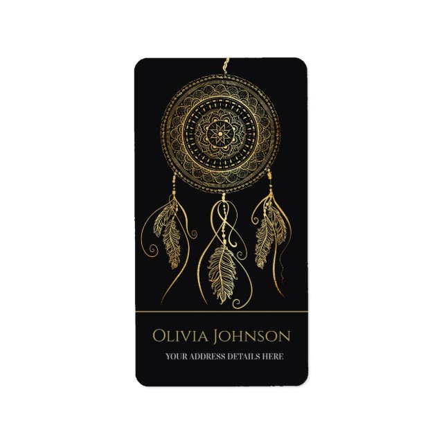 Beautiful Black Gold Dream Catcher Mandala Label (Front)