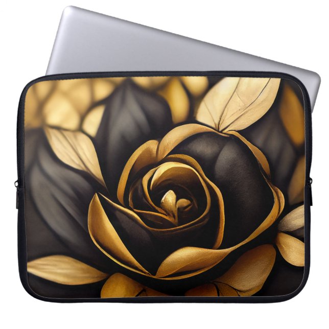 BEAUTIFUL BLACK & GOLD ROSES LAPTOP SLEEVE (Front)