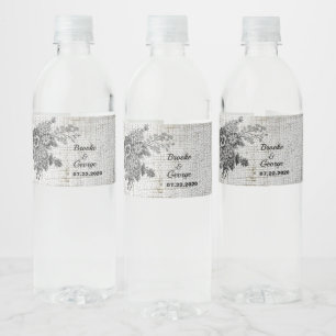 Beautiful Black/Grey Flowers Water Bottle Labels