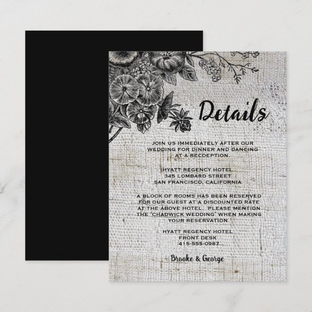 Beautiful Black & Grey Flowers Wedding Enclosure Card (Front/Back)