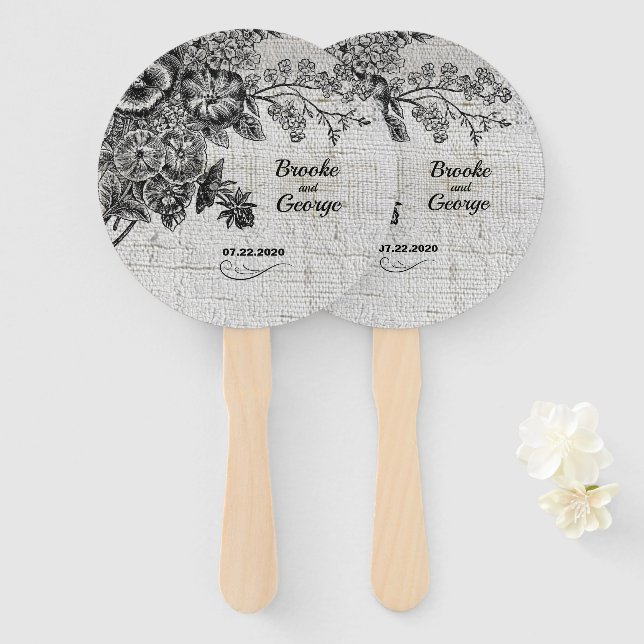 Beautiful Black/Grey Flowers Wedding Hand Fan (Front and Back)