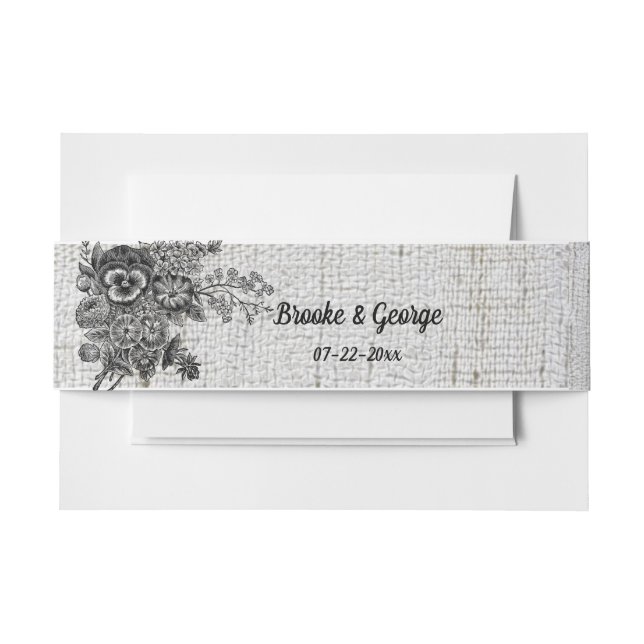 Beautiful Black & Grey Flowers Wedding Invitation Belly Band (Front Example)