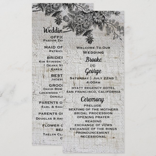 Beautiful Black & Grey Flowers Wedding Programme (Front/Back)