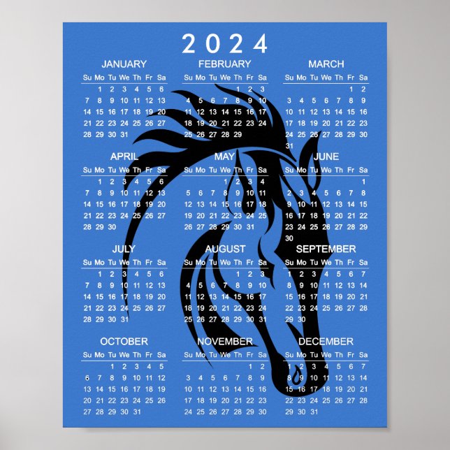 Beautiful Black Horse 2024 Calendar Poster (Front)