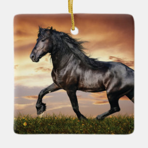 Beautiful Black Horse Ceramic Ornament