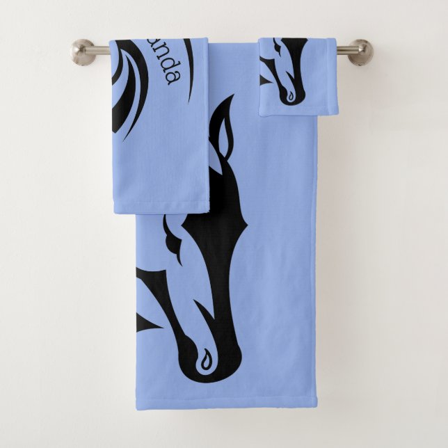 Beautiful Black Horse Design Bath Towel Set (Insitu)