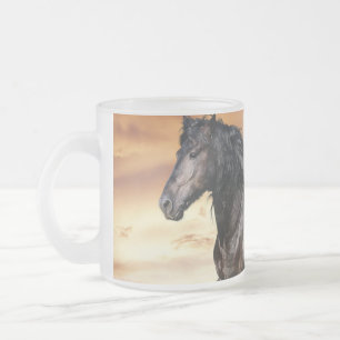 Beautiful Black Horse Frosted Glass Coffee Mug