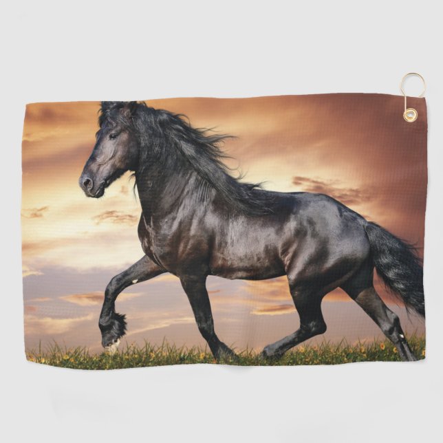Beautiful Black Horse Golf Towel (Horizontal)