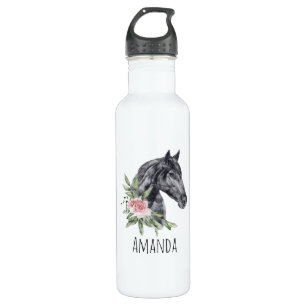 Beautiful Black Horse Head Portrait Watercolor 710 Ml Water Bottle