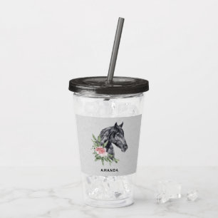 Beautiful Black Horse Head Portrait Watercolor Acrylic Tumbler