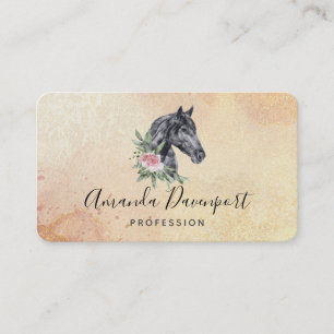 Beautiful Black Horse Head Portrait Watercolor Business Card