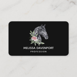 Beautiful Black Horse Head Portrait Watercolor Business Card