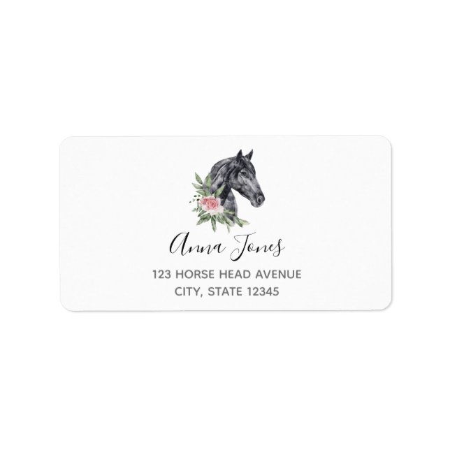 Beautiful Black Horse Head Portrait Watercolor Label (Front)
