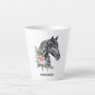 Beautiful Black Horse Head Portrait Watercolor Latte Mug