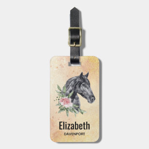 Beautiful Black Horse Head Portrait Watercolor Luggage Tag
