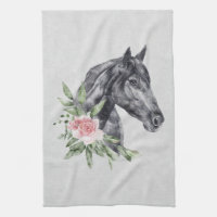 Beautiful Black Horse Head Portrait Watercolor