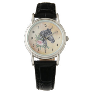Beautiful Black Horse Head Portrait Watercolor Watch