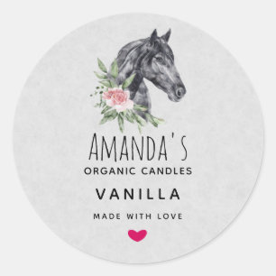 Beautiful Black Horse Head Watercolor Candle Soap Classic Round Sticker