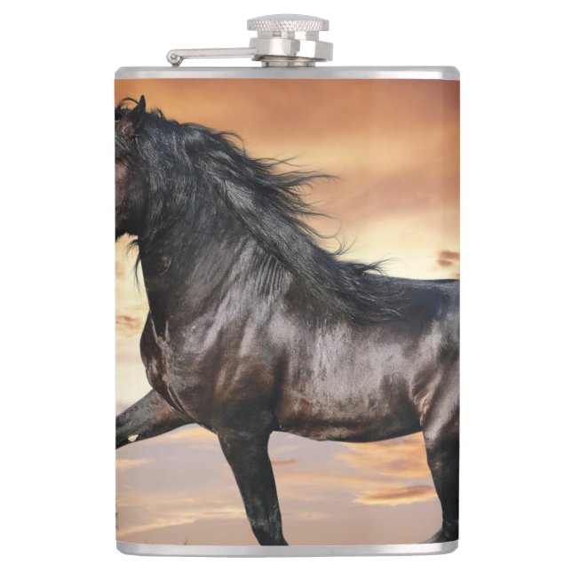 Beautiful Black Horse Hip Flask (Front)