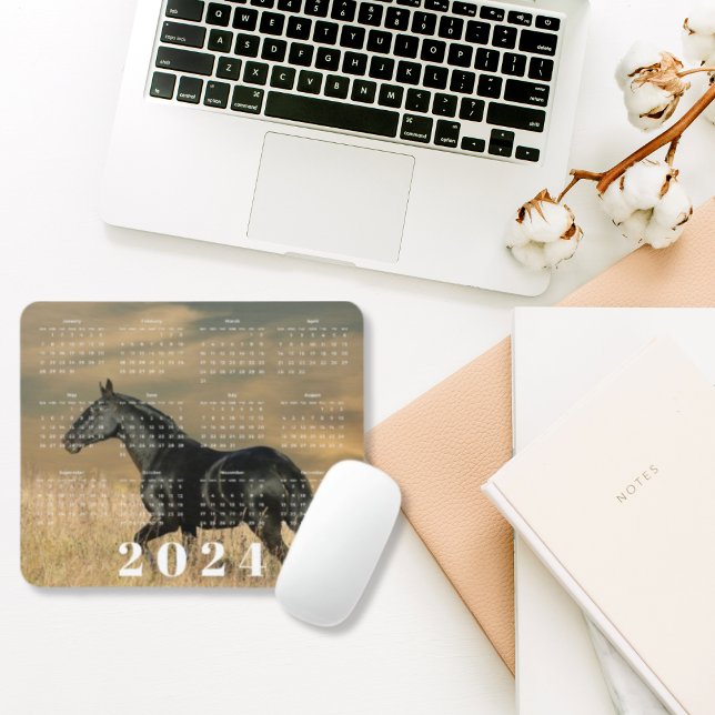 Beautiful Black Horse in Sunset 2024 Year Calendar Mouse Mat (Creator Uploaded)