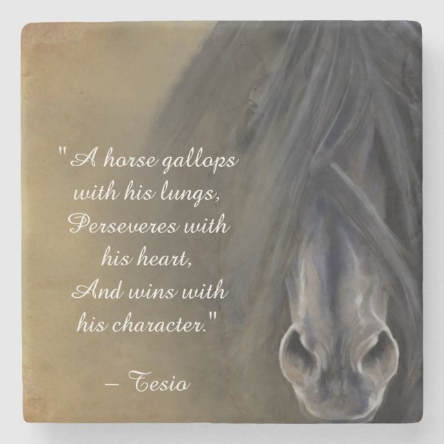 Beautiful Black Horse Inspirational Quote Stone Coaster (Front)