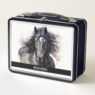 Beautiful Black Horse Metal Lunch Box