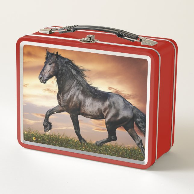 Beautiful Black Horse Metal Lunch Box (Front)